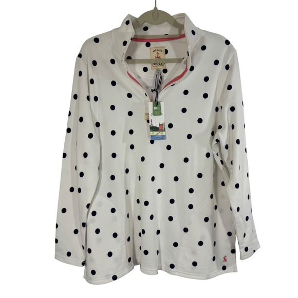 Joules Premium Grade Polka Dot Quarter Zip Pullover Sweatshirt Size US 14 L NWT - Picture 1 of 12